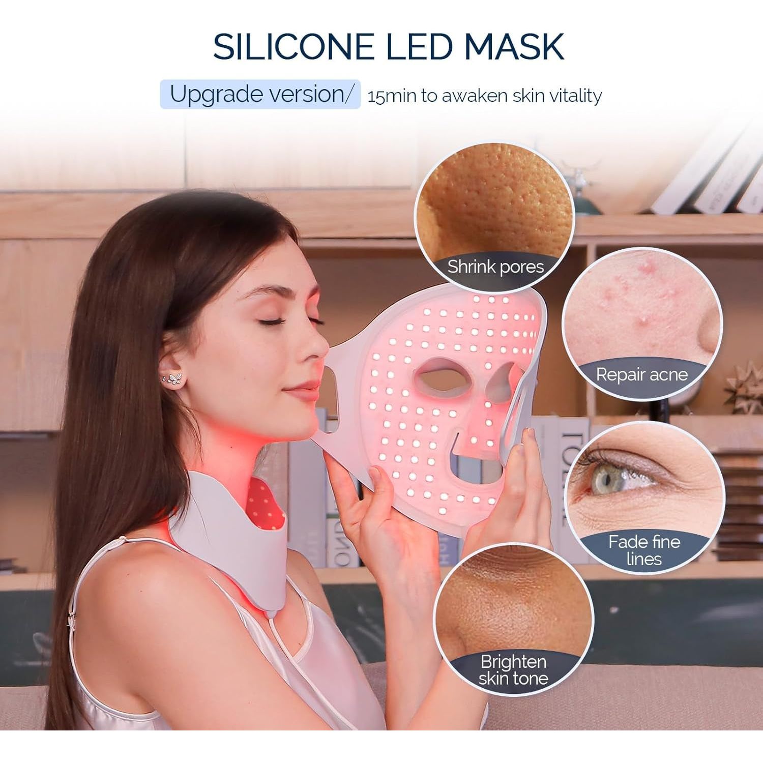 LED Face Light Therapy Mask with Remote Control, Red Light Therapy Mask for Face & Neck. Soft Silicone Beauty Device for Rejuvenation Skin Tightening Anti-Aging