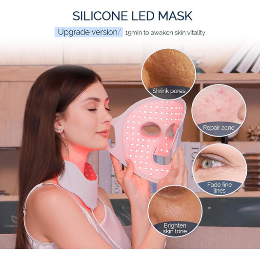 LED Face Light Therapy Mask with Remote Control, Red Light Therapy Mask for Face & Neck. Soft Silicone Beauty Device for Rejuvenation Skin Tightening Anti-Aging