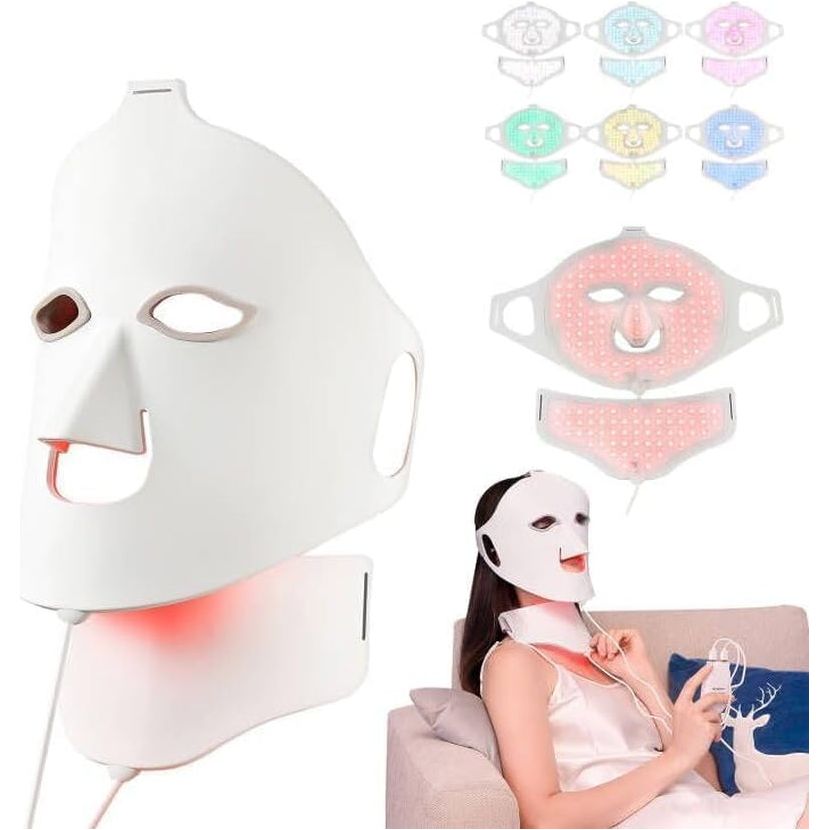 LED Face Light Therapy Mask with Remote Control, Red Light Therapy Mask for Face & Neck. Soft Silicone Beauty Device for Rejuvenation Skin Tightening Anti-Aging