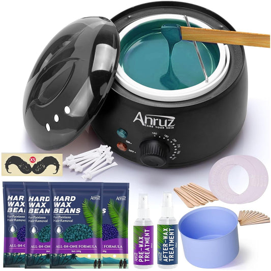 Waxing Kit, Wax Kit for Hair Removal, Wax Pot for Waxing Professional with Silicone Bowl,4 Bags Wax Beads and 20 Applicator Sticks, 2 Treatment Oils-At Home Wax Machine for Full Body Waxing