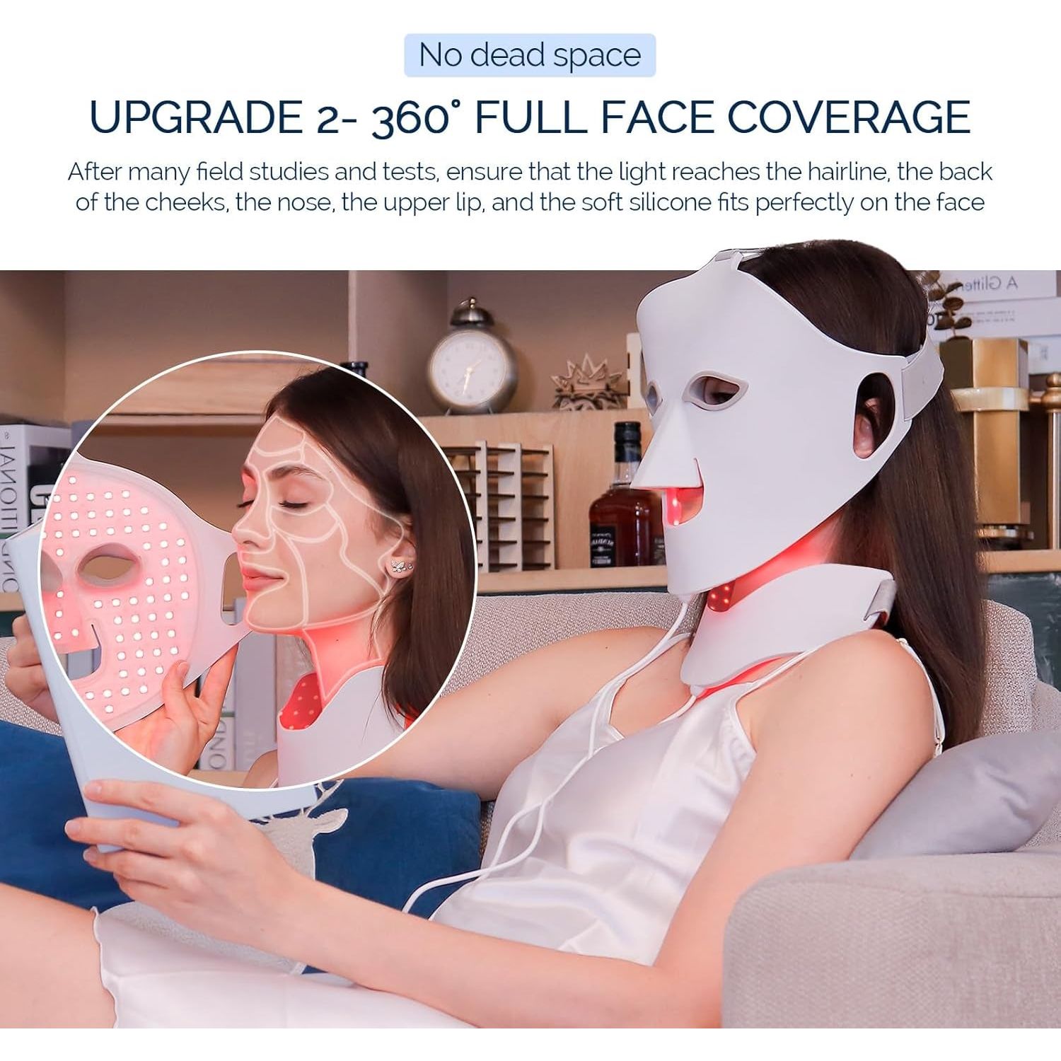 LED Face Light Therapy Mask with Remote Control, Red Light Therapy Mask for Face & Neck. Soft Silicone Beauty Device for Rejuvenation Skin Tightening Anti-Aging