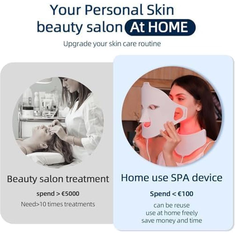LED Face Light Therapy Mask with Remote Control, Red Light Therapy Mask for Face & Neck. Soft Silicone Beauty Device for Rejuvenation Skin Tightening Anti-Aging