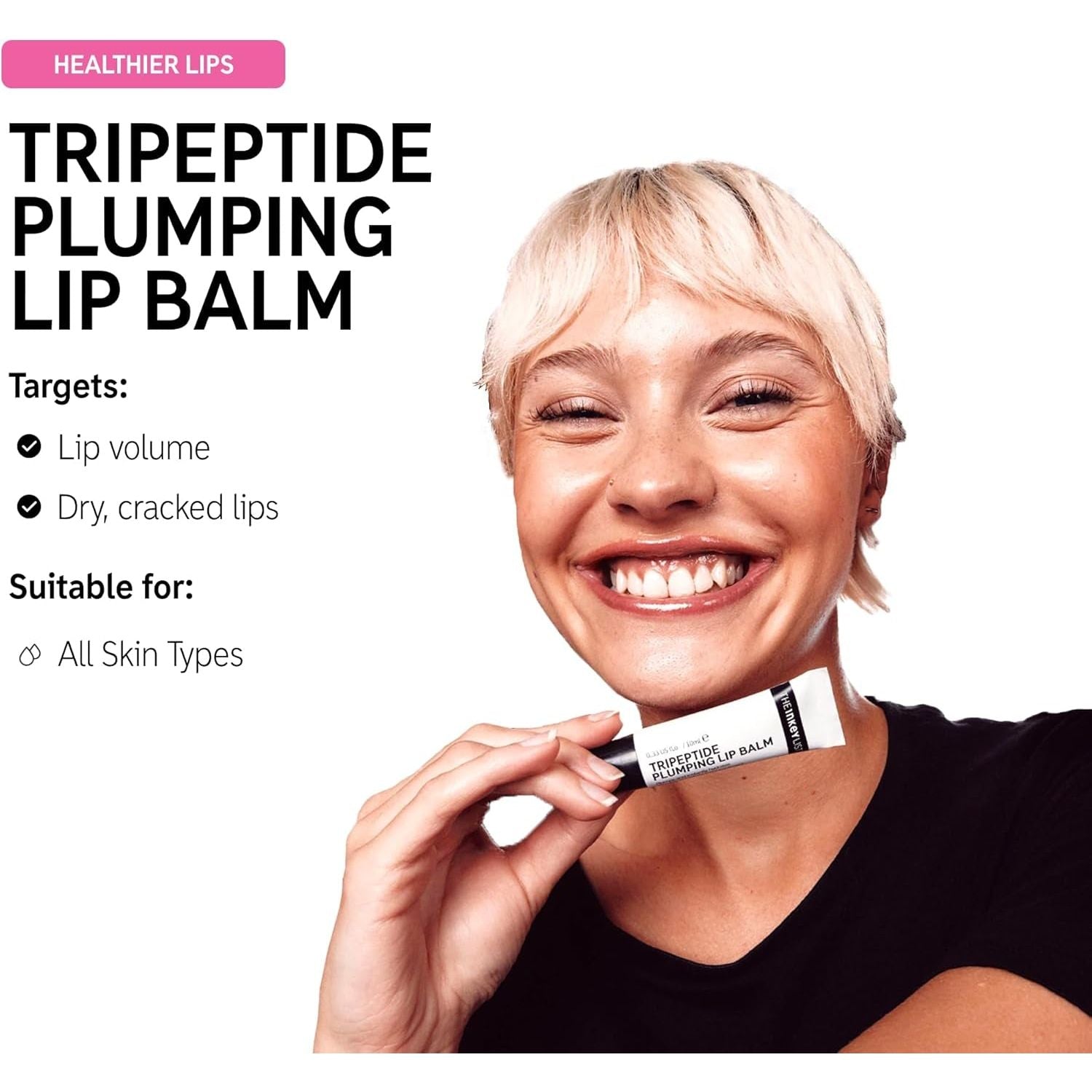 Tripeptide Plumping Lip Balm 10Ml, Clinically Proven Plumping Tinted Lip Care, Hydrates Dry Cracked Lips, Vegan & Cruelty Free, Pink Tint